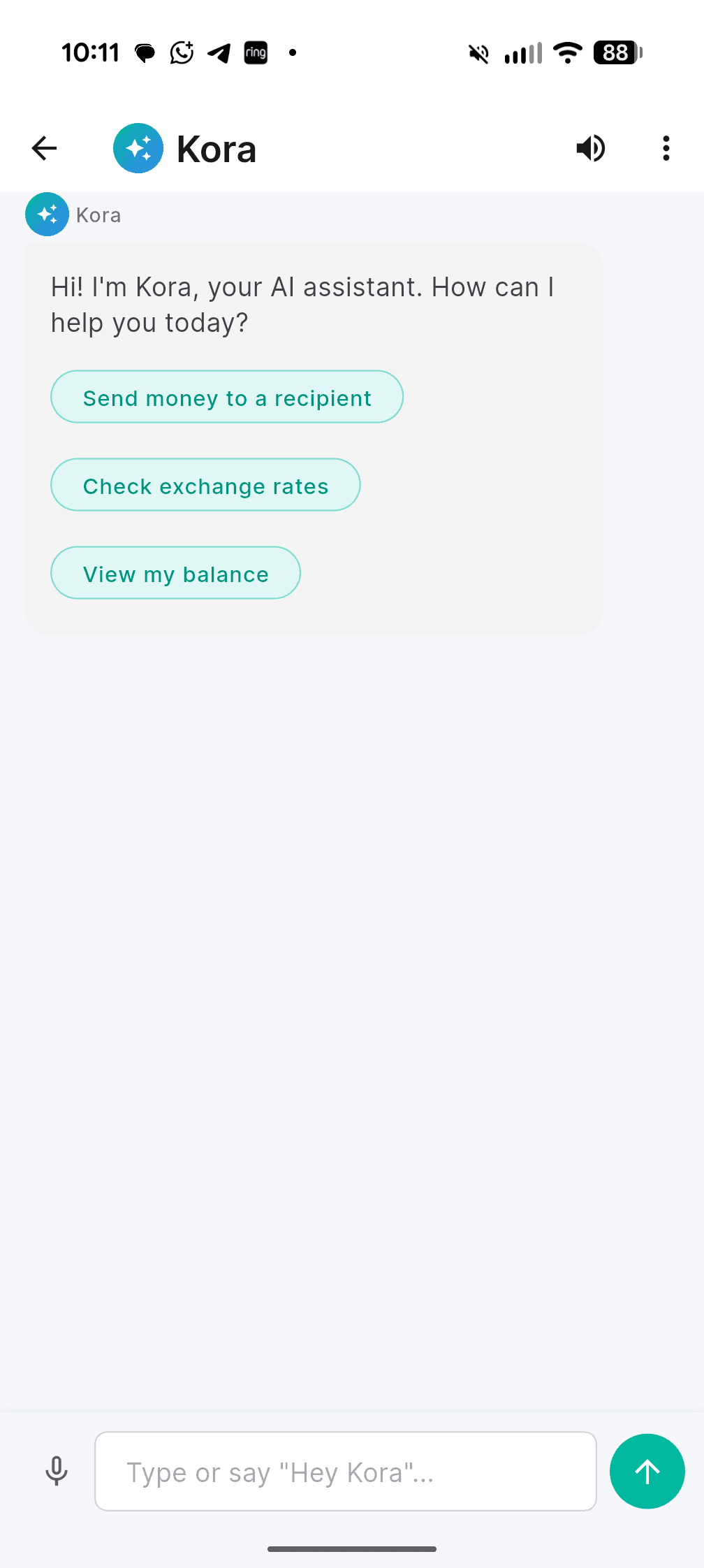 Kora AI assistant chat interface