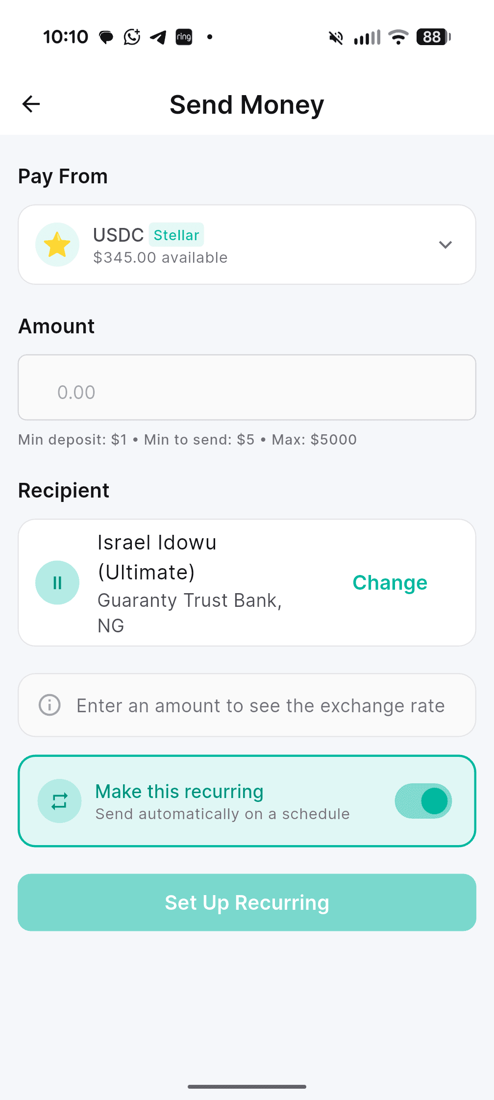 Send money to recipient