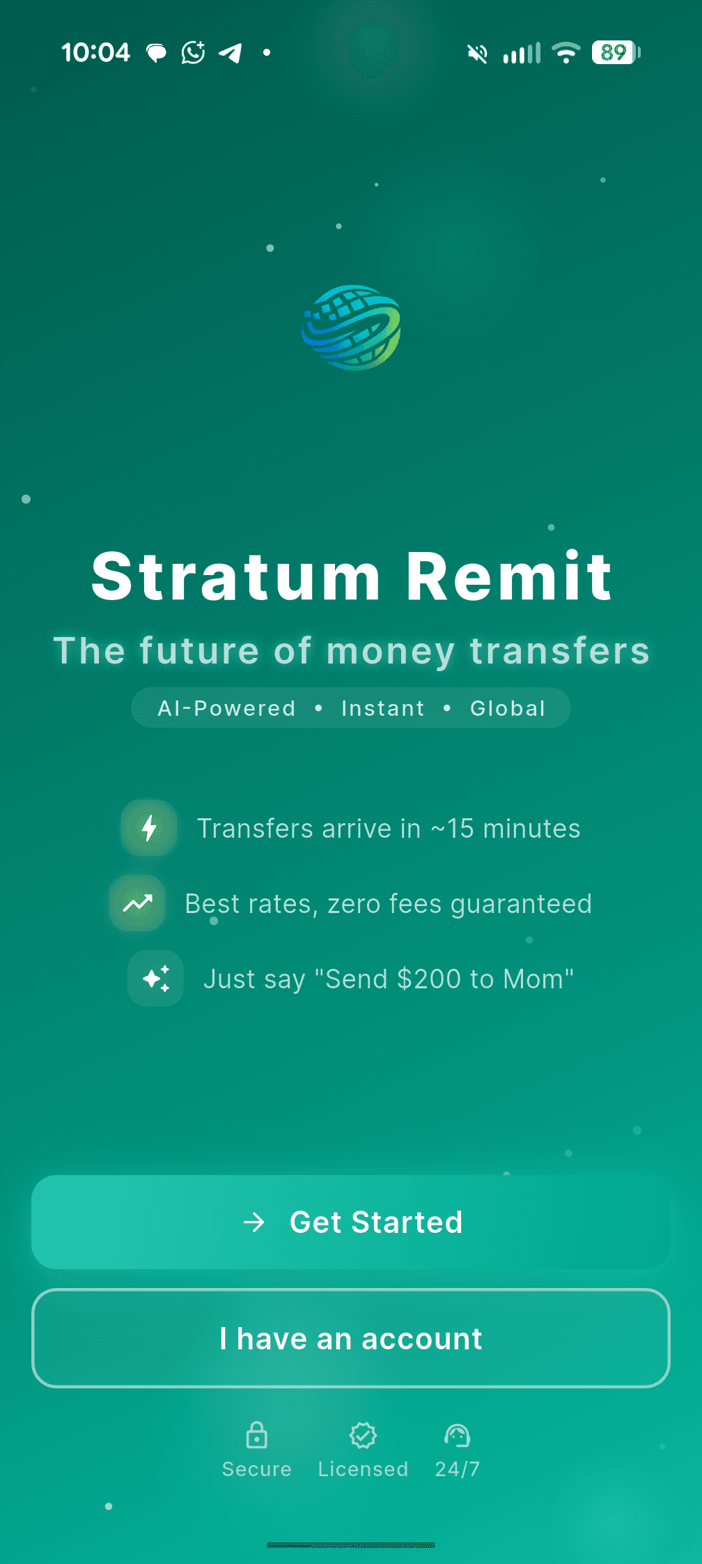 Stratum Remit welcome screen